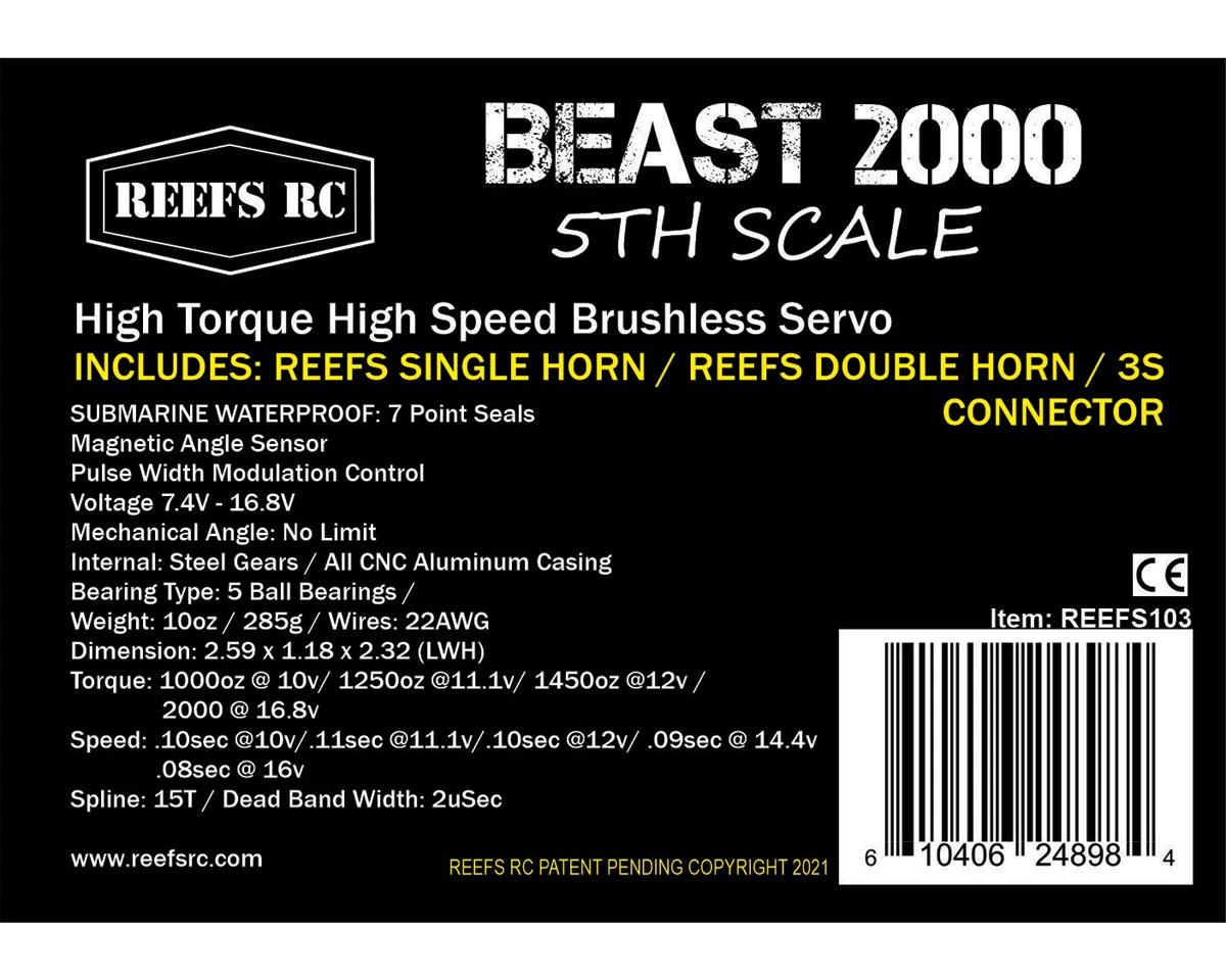 Reefs RC Beast 2000 Waterproof Digital 1/5 Scale Brushless Servo (High Voltage) 5 Reefs RC Beast 2000 Waterproof Digital 1/5 Scale Brushless Servo (High Voltage) - Image 5