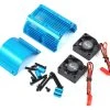YEAH RACING 1/8 Twin Fan Aluminum Heat Sink W/2 Fans (Blue) (40.8mm Diameter)